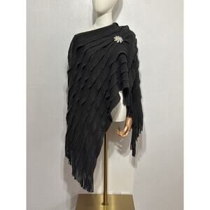 Ruffle Fringe Cape Poncho Sweater OS Dark Grey City Vibed Classic Old Money